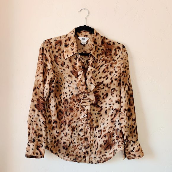 vintage ruffle leopard blouse, small - Picture 4 of 12
